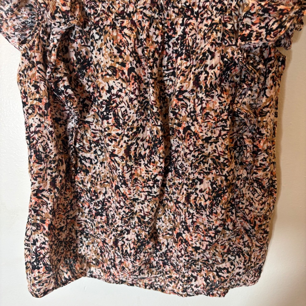 LOFT Flutter Sleeve‎ Blouse Size XS Multicolor Abstract High Neck Top - Picture 3 of 8